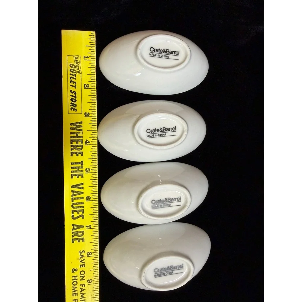 Crate & Barrel Mini Oval Sauce Dish Porcelain White Dipping Bowls Set of 4